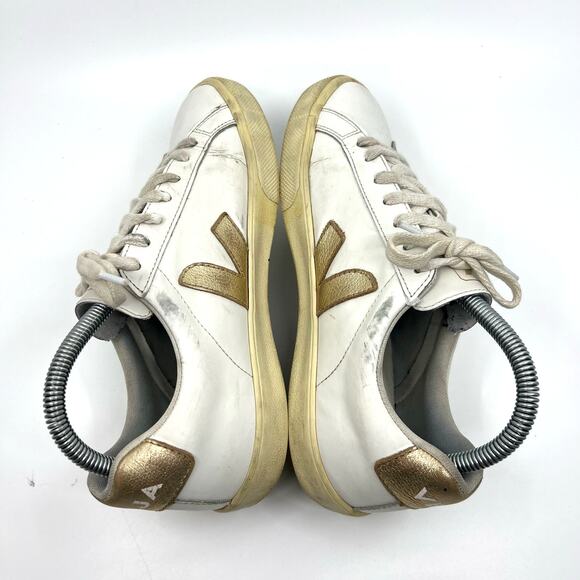 VEJA Esplar White and Gold Leather Sneakers Women's 7 US - Picture 7 of 9